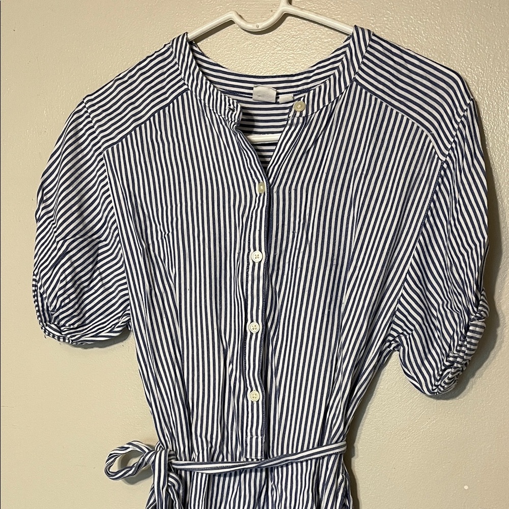 GAP Navy and White Striped Button-Down Shirt